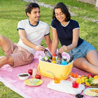 InnovaGoods 15L Portable Hard Cooler Box - Retro Style with Multifunctional Lid