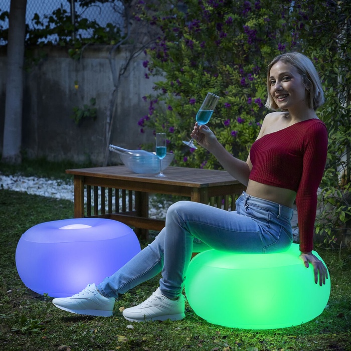 InnovaGoods Pulight - LED Inflatable Ottoman with Remote Control & RGB Lighting (Ø50cm)