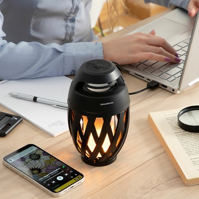 Spekkle InnovaGoods 3-in-1 Wireless Flame Effect Speaker - Bluetooth 5.0 with 24 LED Tiki Torch Design - Perfect for Outdoor Parties & Home Ambiance